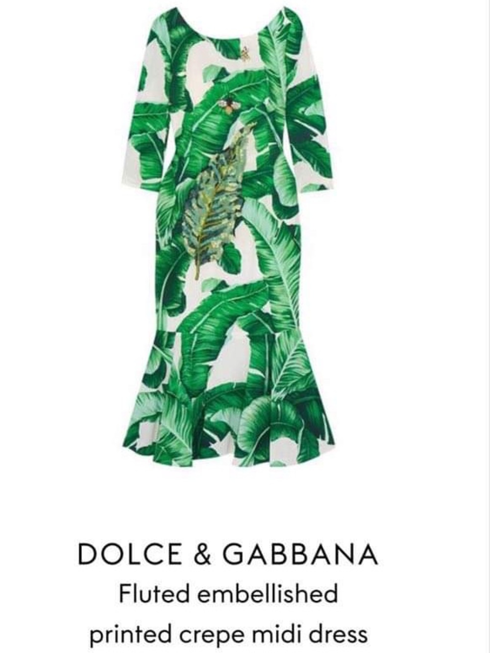 Dolce & Gabbana White Dress with Green Palm Print, Italy Size 42